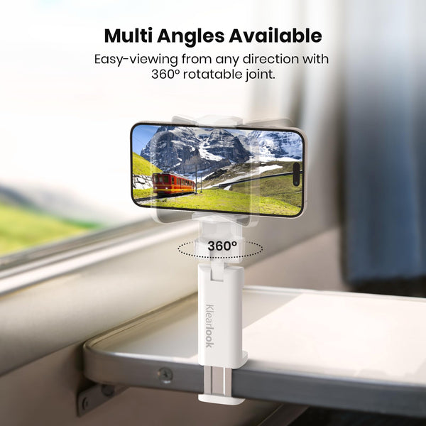 Airplane Phone Holder - Klearlook 4 in 1 Adjustable Phone Stand for Travel,360 Rotation Handsfree Viewing Flight Phone Holder,Foldable Travel Essential,Accessory for Flying/Traveling/Home/Office-Black