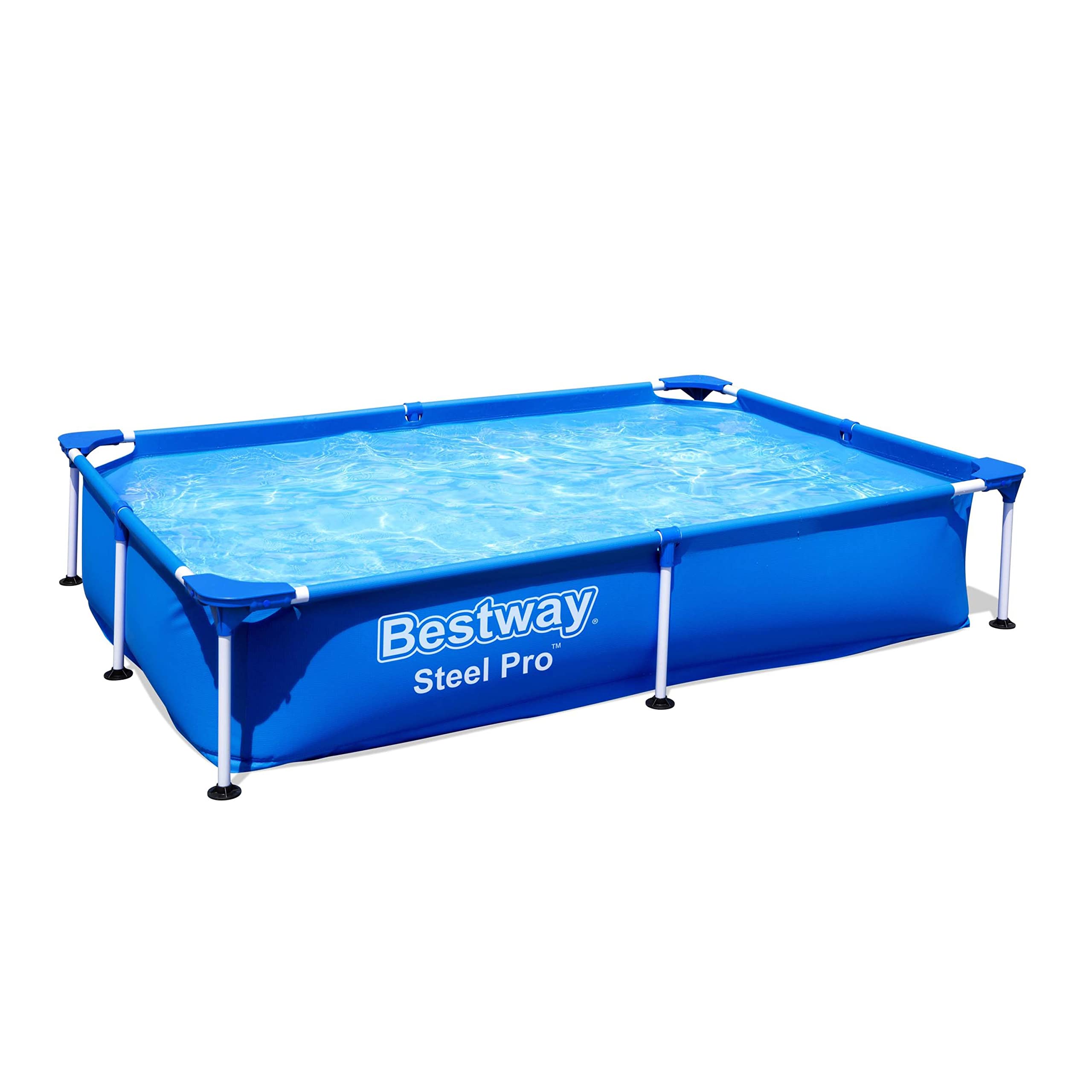 Bestway 56401 Steel Pro Pool | Swimming Pool, Rectangle Above Ground Fast Set Pool, Children’s Detachable Pool, Multiple Sizes, Blue, 221 x 150 x 43 cm