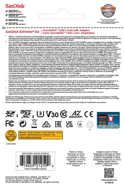 SanDisk 128GB Extreme microSDXC card +SD adapter, microSD card for smartphones, action cameras, drones, V30, up to 190 MB/s, SanDisk QuickFlow Technology, RescuePro Deluxe, UHS-I, 4k, V30, A2, U3