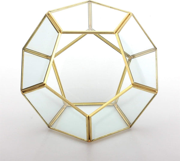 NCYP Geometric Glass Terrarium for Succulent - 17.5x17.5x15 cm Small Ball Shape Glass Display Planter Pot - Wedding Tabletop Centerpiece - Indoor Brass Decor, Gold (No Plants)