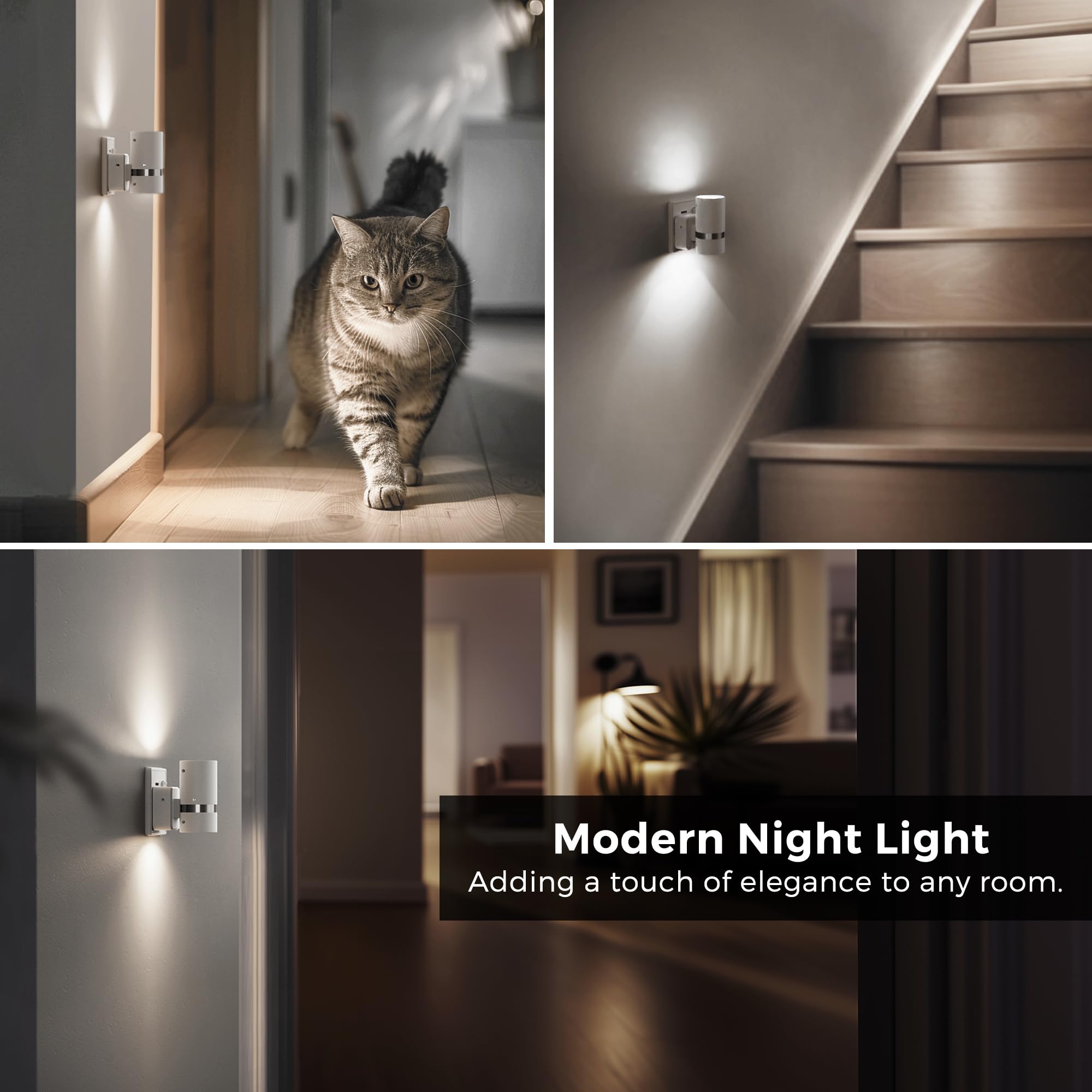 LOHAS-LED Night Light Plug in Wall, 1 Pack, Dimmable Nightlight, Dusk to Dawn Sensor, Brightness Adjustable 0-100LM, 3000K Warm White, Plug-in Modern Night Light for Hallway Bedroom Stair Bathroom