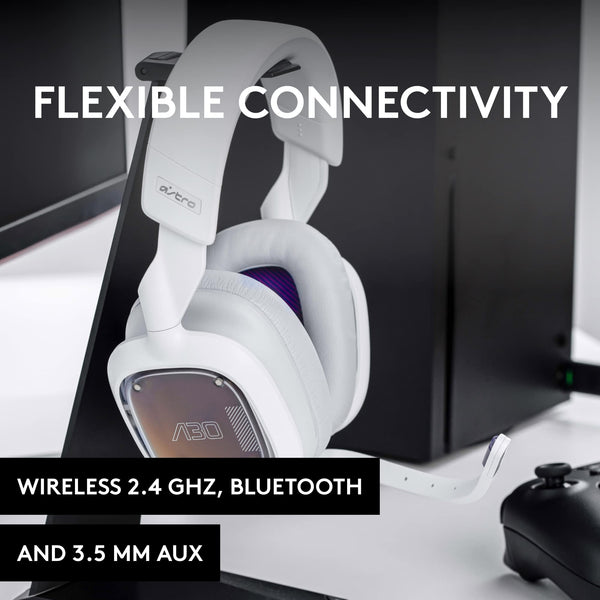 Logitech G Astro A30 LIGHTSPEED Wireless Gaming Headset, Bluetooth enabled, Dolby Atmos, Detachable Boom, 27h battery, USBC charging, for PS5, PS4, Xbox, Nintendo Switch, PC, Android - White