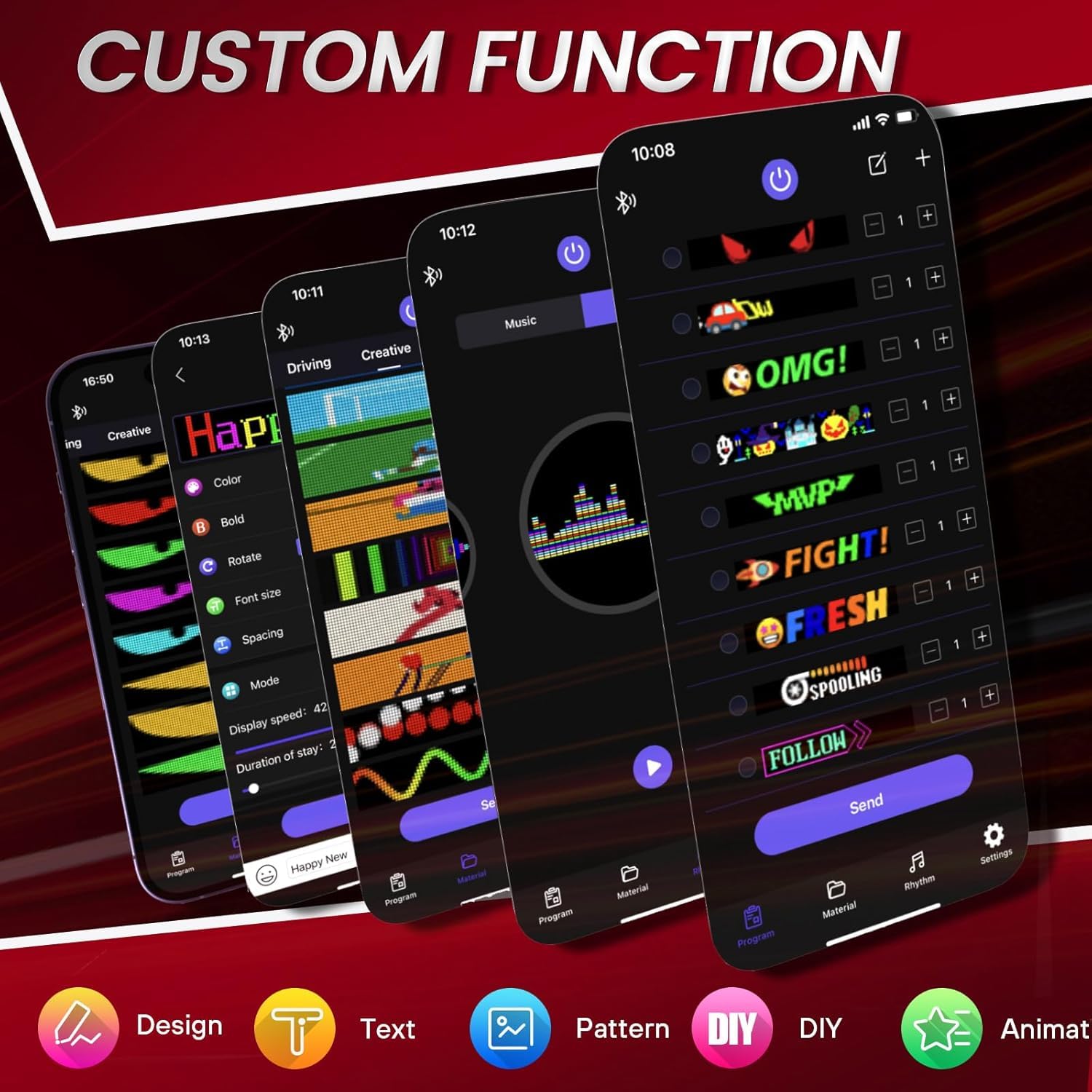 Qnoavve Bluetooth App Control LED Sign, 14.6"x3.6" Devil Eyes Car Lights, Flexible USB 5V LED Car Sign, Programmable Customizable Display Panel, Scrolling Message Board for Store Bar Hotel Party