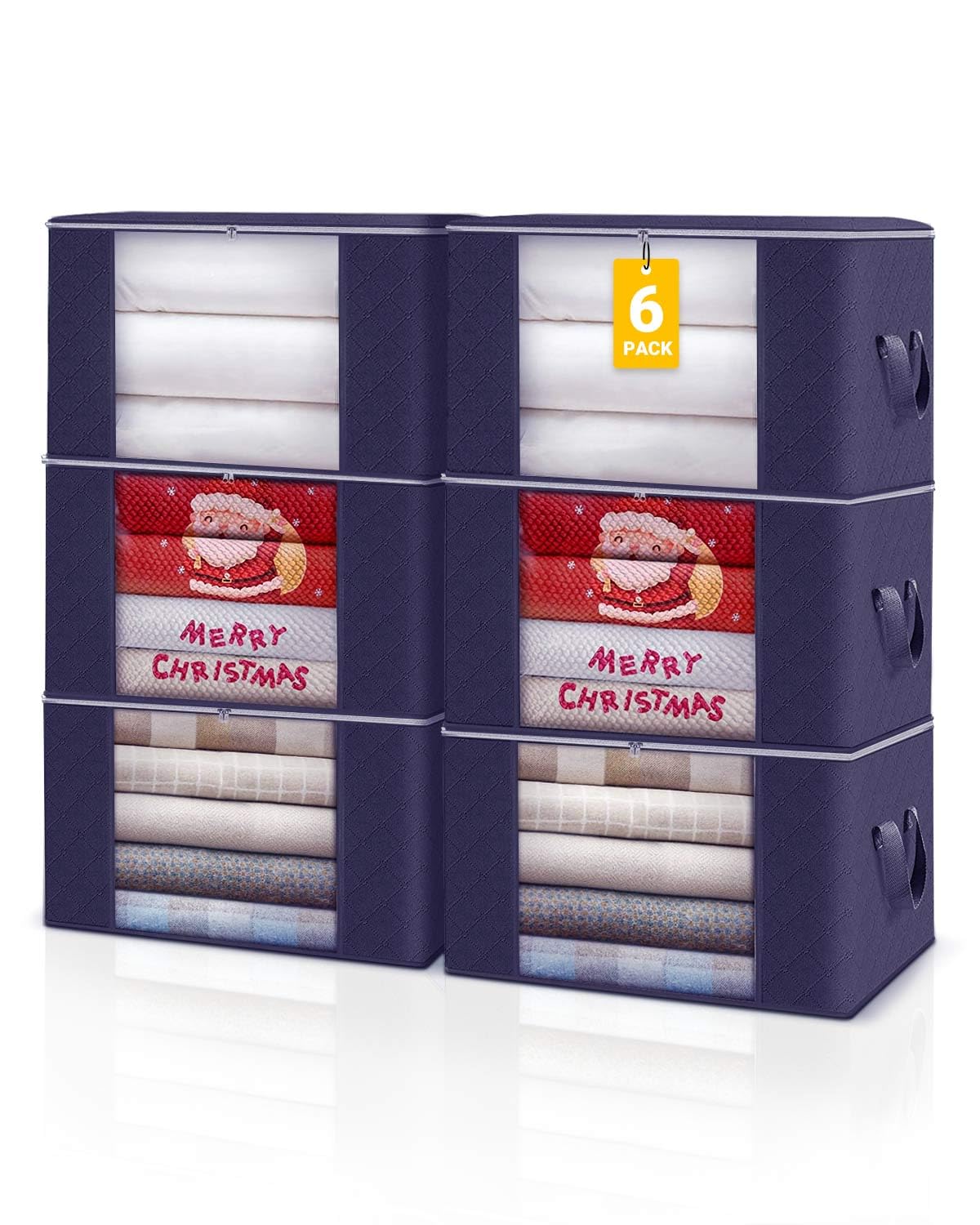 KALAHOL 90L Large Capacity Clothes Storage Bags with Zips, Storage Boxes with Lids, Reinforced Handle, Foldable, Thick Fabric, for Comforters, Clothes, Blankets, Bedding, 4 Pack, Dark Grey