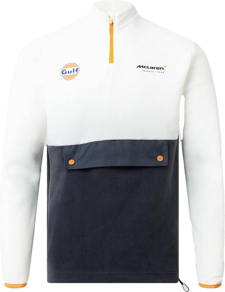 McLaren F1, Gulf collaboration, quarter zip fleece, snow white and phantom grey, front pocket, adult sizes, official merchandise (large)