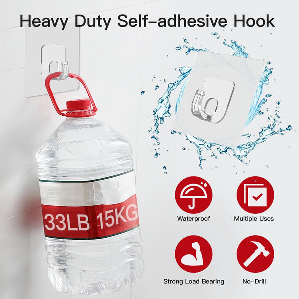 Latoxcaa Large Adhesive Hooks, 10 Pack Heavy Duty Utility Hooks for Hanging 33lb, Damage Free Sticky Hanging, No Trace Self-Adhesive Wall for Kitchen Bathroom Office Multiple Uses