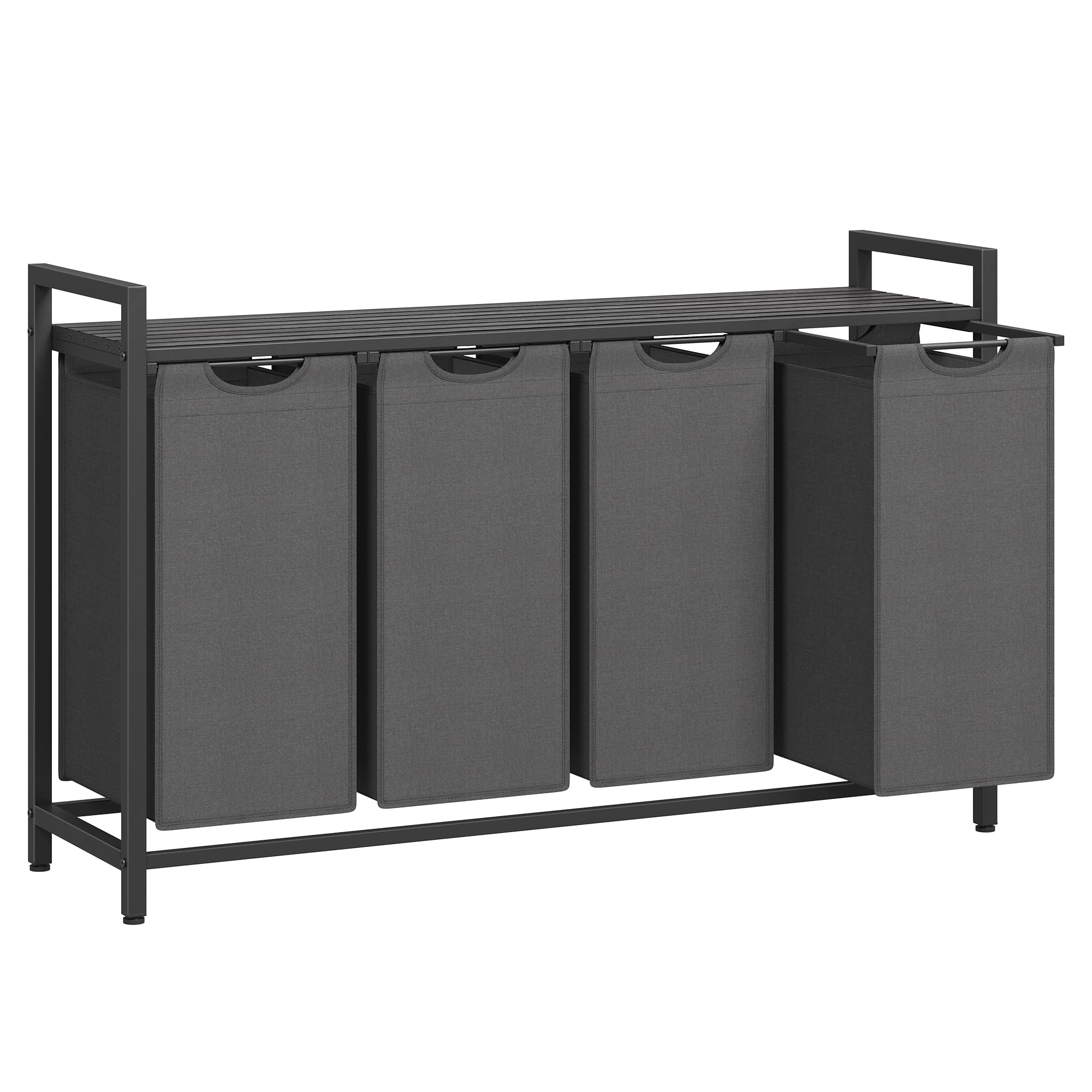 VASAGLE Laundry Basket, Laundry Hamper, Pull-Out and Removable Liner Bag, Shelf, Metal Frame, 65 L, 50 x 33 x 72 cm, Ink Black and Rustic Brown BLH101B01