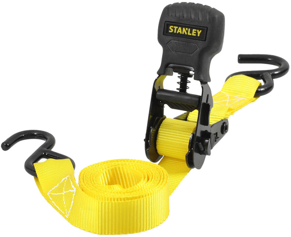 STANLEY S1007 Black/Yellow 1.5" x 16' Ratchet Tie Down Straps - 1,100 lb Safe Working Load / 3,300 lb Break Strength, 2 Pack