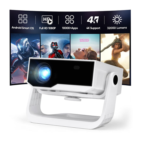 2025 Ultra Smart Projector Built-in Apps, 32000 Lumens,Full HD 4K Supported, WiFi 6 & Bluetooth 5.2, Low Fan Noise (<29.8dB), Auto Keystone, Portable Movie Projector for IOS/Android/PS5