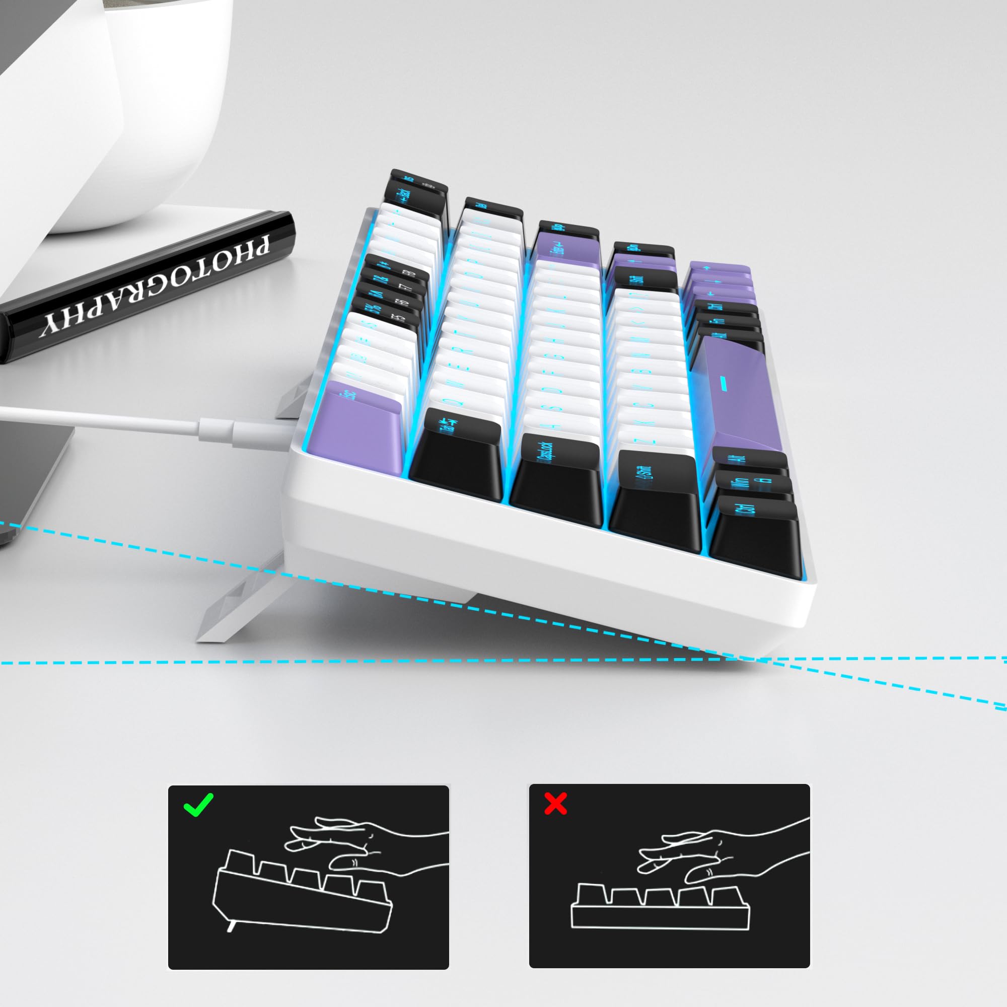 MageGee Portable 60% Gaming Mechanical Keyboard, Minimalist MK-Box Ice Blue Backlit Compact 68 Keys Wired Office Keyboard with Red Switch for Windows Laptop PC Mac Convenient(Gray & White)