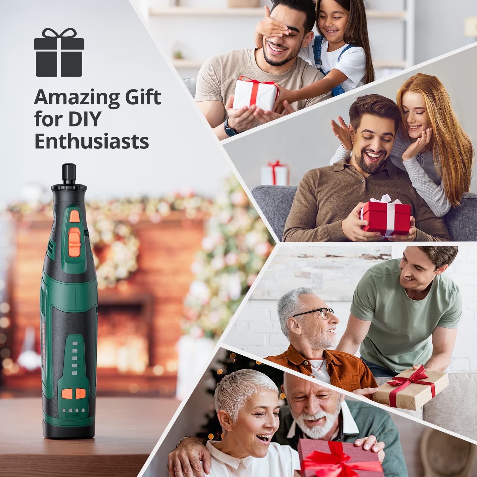 DEPSTECH Cordless Rotary Tool, 2.0 Ah 8V Rechargeable Multi Tool Kit 5 Speed 30000RPM, 127Pcs Accessories Set, Power Tools Carving, Cutting, Sanding, Drilling, Polishing and DIY Crafts-DC08, Green