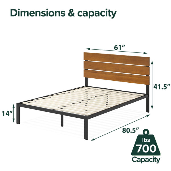 Zinus Paul Super King Bed frame - Bed 180x200 cm - 36 cm Height - Metal and Wood Platform Bed frame with Wood slat support - Natural Brown and Black
