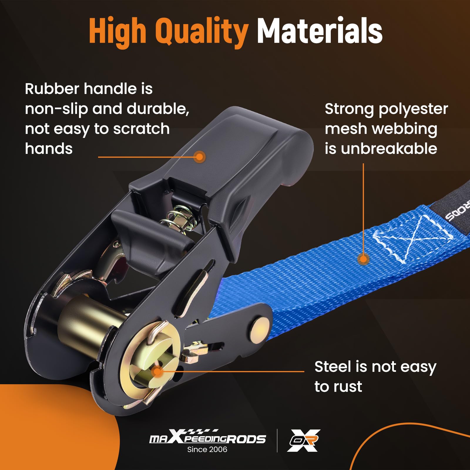 maXpeedingrods 4x 997kg Tie Down Straps 15ft (4.5m), Ratchet Straps 2200lb, Lashing Straps 25mm, Straps with safety clip S-hooks, motorcycle tie down straps, EN 12195-2 - Blue