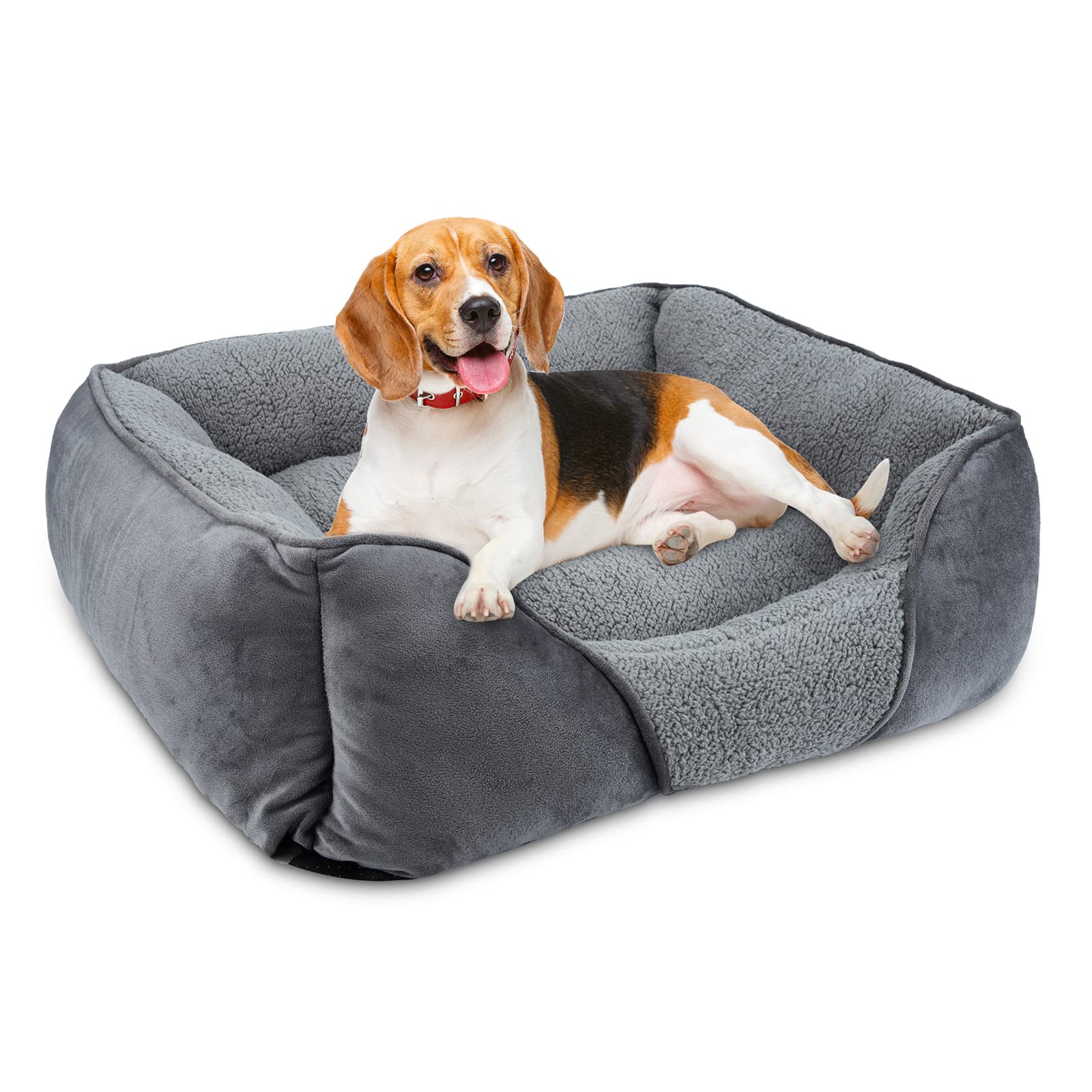 MIXJOY Large Dog Bed Washable, Grey Dog Bed Puppy Beds Orthopedic Pet Bed with Anti-Slip Bottom, Low Front Edge Dog Bed for Border Collie, Golden Retriever, French Bulldog, 76×61×23 cm