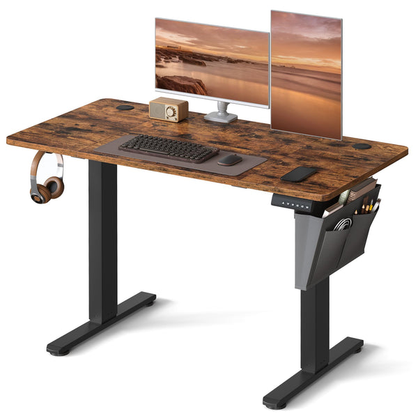 VASAGLE Electric Standing Desk, Height Adjustable Desk, 60 x 140 x (72-120) cm, 4 Memory Heights, Storage Pocket, for Home Office, Study, Rustic Brown and Ink Black LSD134K02