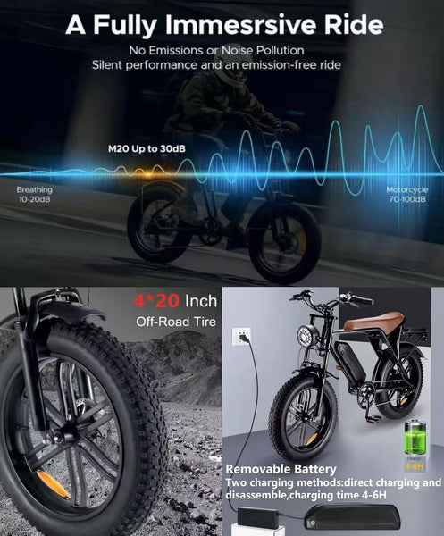 20” Electric Bike, 20 Inch E Bike, Hybrid Bike, Adult Bicycle, 48V 15AH Battery, Brushless Motor, LCD Display, 7 Gear, Rear Seat, Throttle, Suspension, Disc Brakes, Headlight, Indicators, New