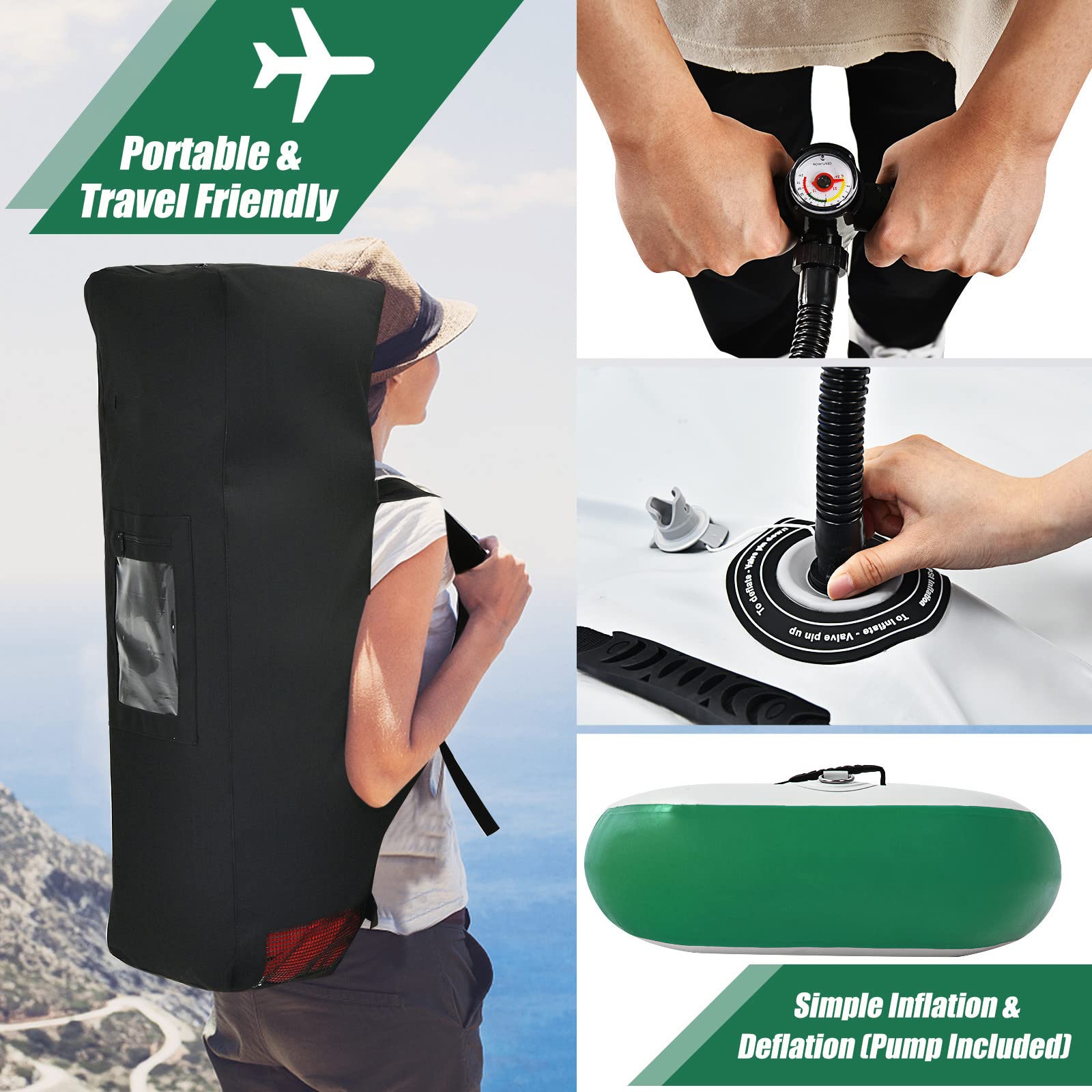 COSTWAY 10.8ft Inflatable Kayak, 1 Person Sit on Canoe with Adjustable Aluminum Oar, Hand Pump and Padded Seat, Paddle Kayaks Blow up Boat for River Lake Sea