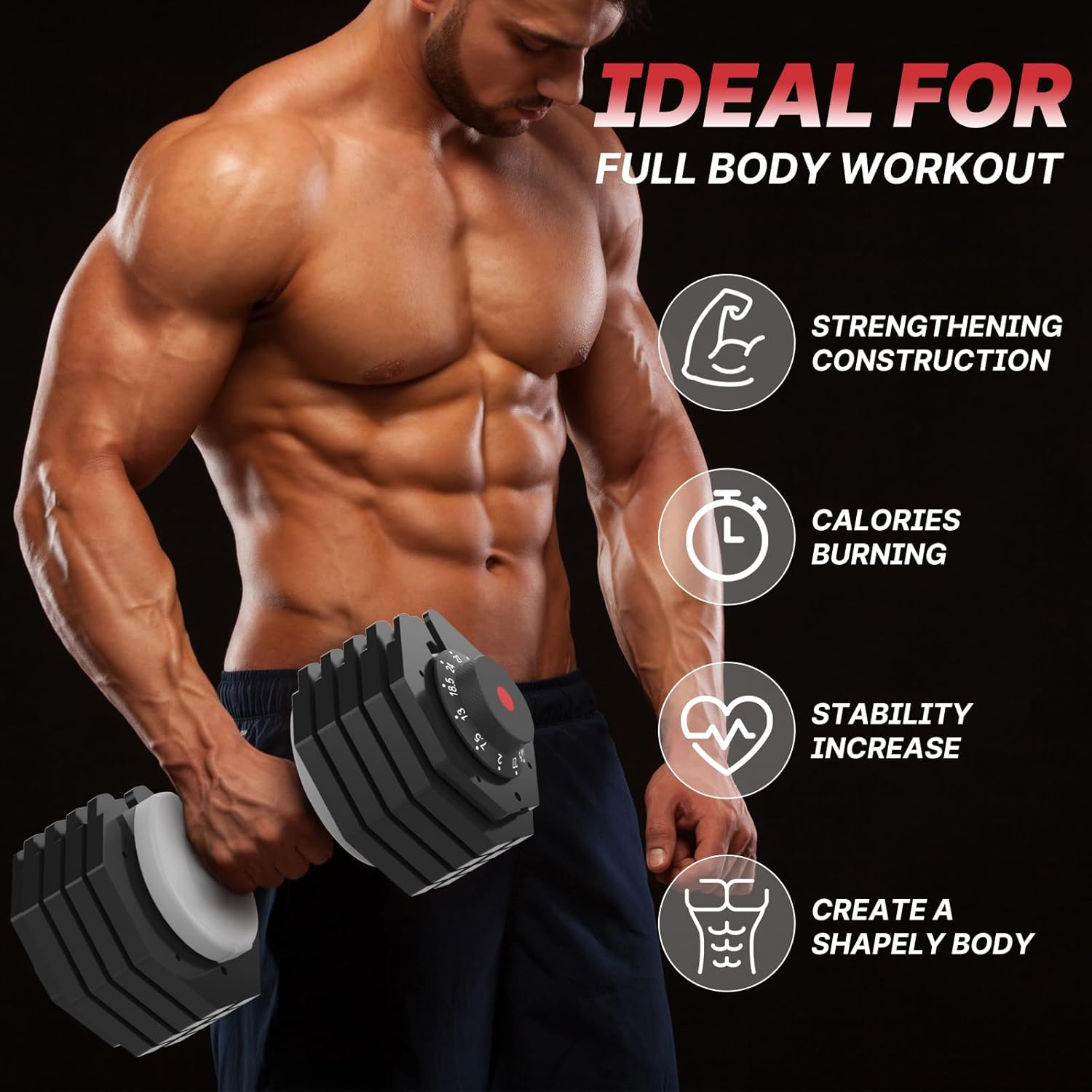 EnterSports 12kg/18KG/27KG Adjustable Dumbbells,Dumbbell Set for Saving Place, Dumbbell Weights with Non-Slip Handle, Home Gym Strength Training Equipment for Full Bodybuilding