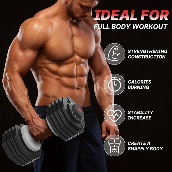 EnterSports 12kg/18KG/27KG Adjustable Dumbbells,Dumbbell Set for Saving Place, Dumbbell Weights with Non-Slip Handle, Home Gym Strength Training Equipment for Full Bodybuilding