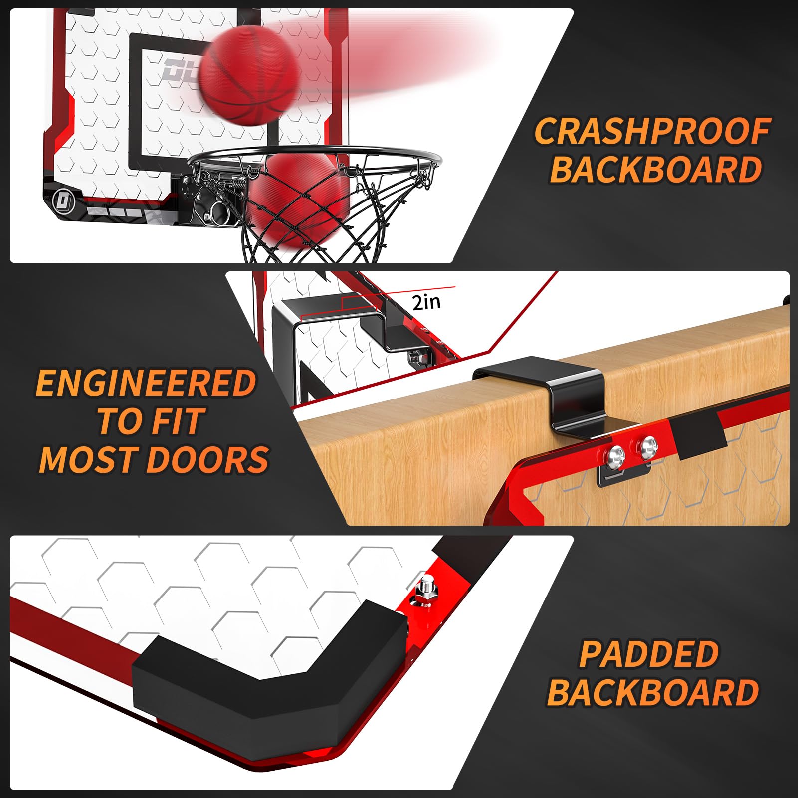TEMI Basketball Hoop Indoor With 4 Balls, Over The Door for Kids and Adults, Toy Gift for Boys Girls Age 3-12 Years