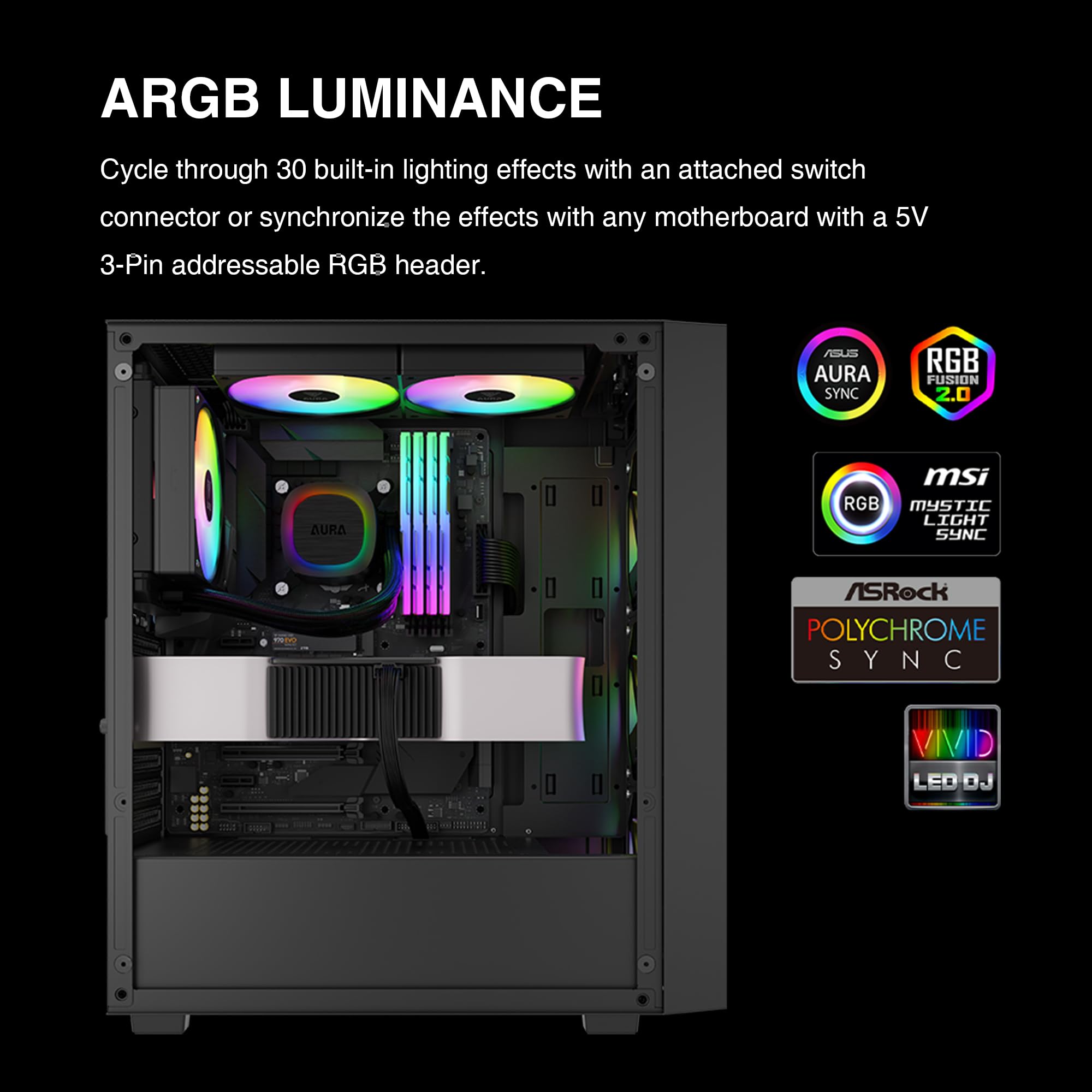 GAMDIAS AURA GL240 V2 AIO, 240mm CPU Liquid Cooler, Easy Cable Routing Design, Rotatable Performance Pump, 2 x 120mm Low-Noise PWM ARGB Fan w/ MB Sync, AMD AM5/AM4；Intel LGA 1851/1700/115x/1200, White