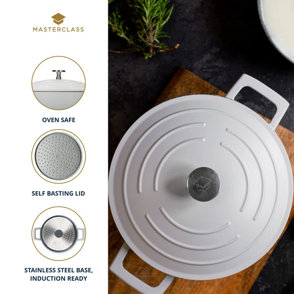 MasterClass Casserole Dish With Lid, Medium 4L/24 cm, Lightweight Cast Aluminium, Induction Hob And Oven Safe, Black