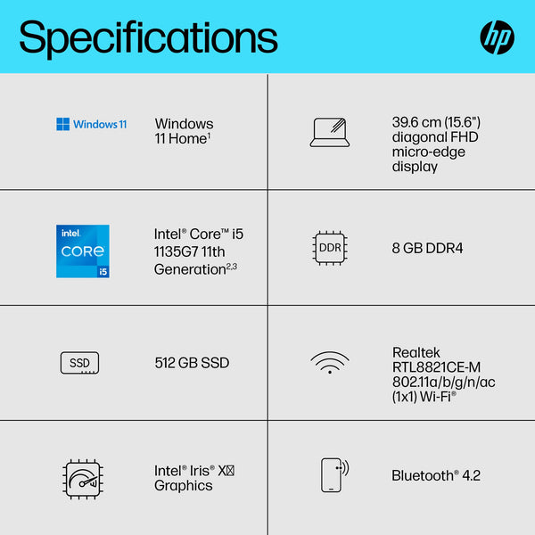 HP 15.6" Laptop | AMD Ryzen 3 7320U Processor | 8 GB RAM | 256 GB SSD | AMD Radeon Graphics | FHD Display | Up to 11hrs 15 mins battery | Win 11 | Dual Speakers | Jet Black | 15-fc0038sa