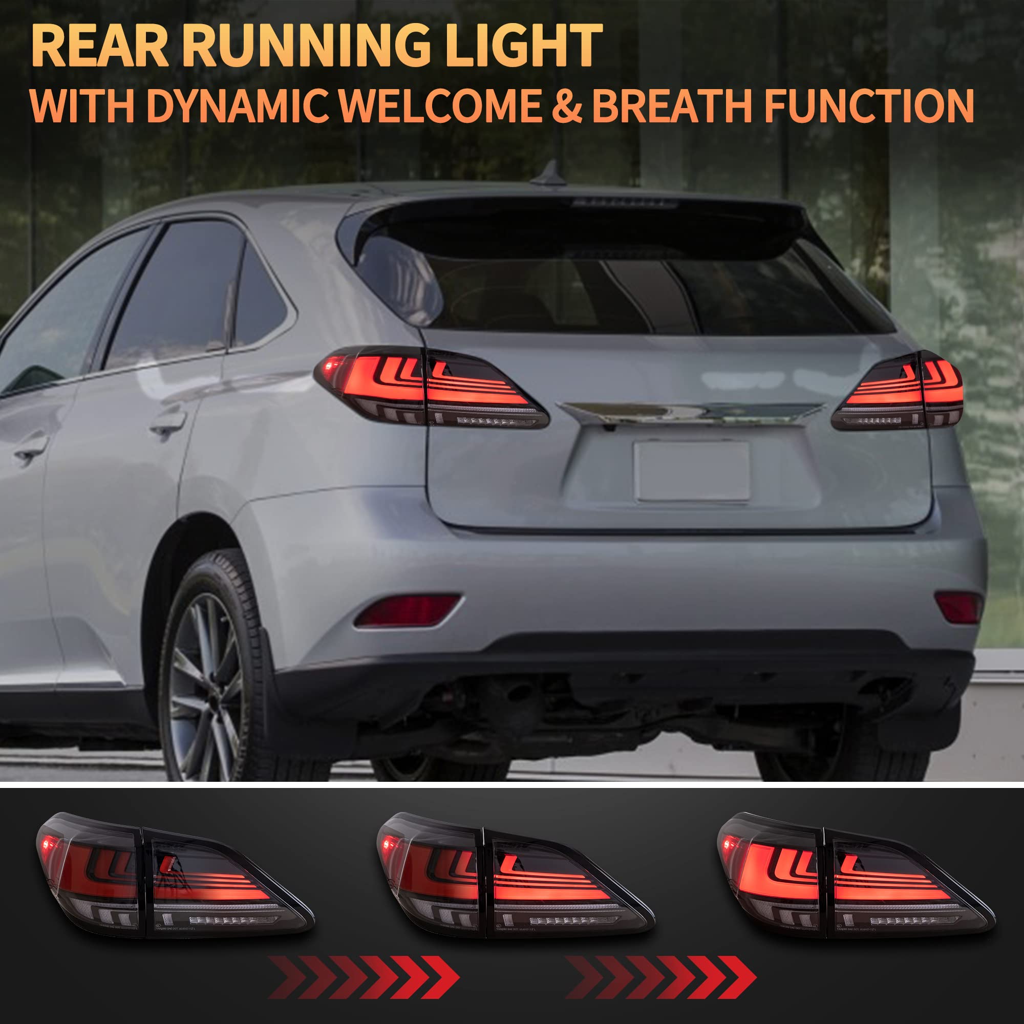 VLAND Motor LED Rear Lights compatible with RX270, RX330, RX350 F Sport, RX400h, RX450h, RX450hl 2010-2015, w/Amber Sequential Indicator, Driver & Passenger Side - Clear