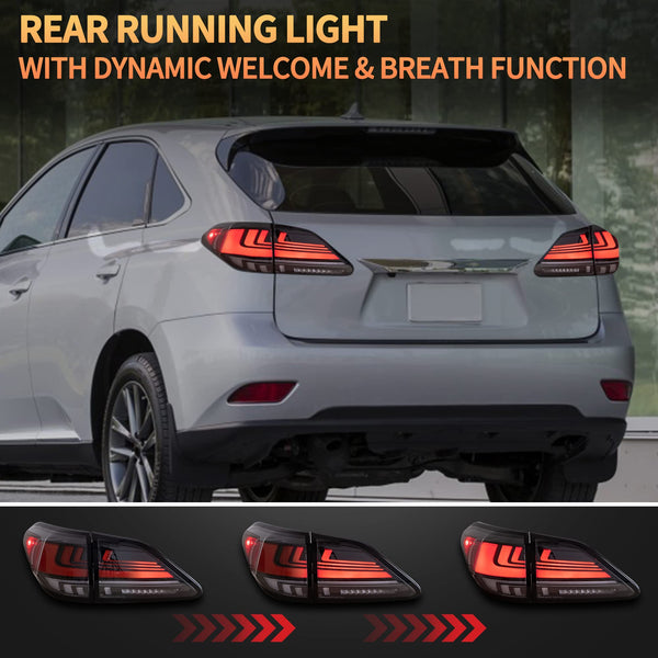 VLAND Motor LED Rear Lights compatible with RX270, RX330, RX350 F Sport, RX400h, RX450h, RX450hl 2010-2015, w/Amber Sequential Indicator, Driver & Passenger Side - Clear