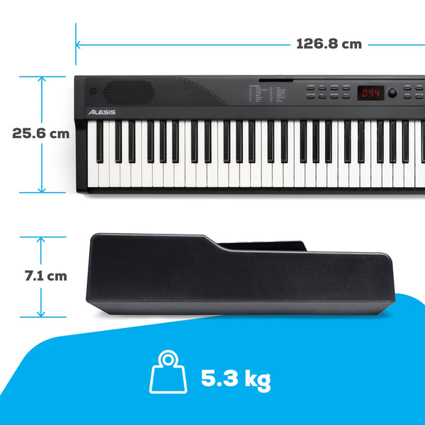 Alesis 88 Key Keyboard Piano with 480 Sounds, Speakers, USB MIDI, Sheet Music Tablet Rest, Power Adapter and Piano Lessons for Beginners
