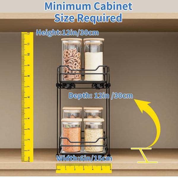 AIRUJIA Spice Rack Cupboard Organizer, Pull Out Cabinet Organizer Spice Racks, 2-Tier Spice Rack Height Adjustable, Spice Rack for Inside Cupboard,
