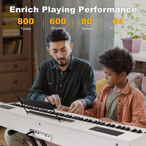 MUSTAR Digital Piano 88 Weighted Keys Hammer Action, Full Size 88 Key Piano Keyboard Weighted, Electric Keyboard Piano with Bluetooth Connection, Portable Case, Sustain Pedal, White