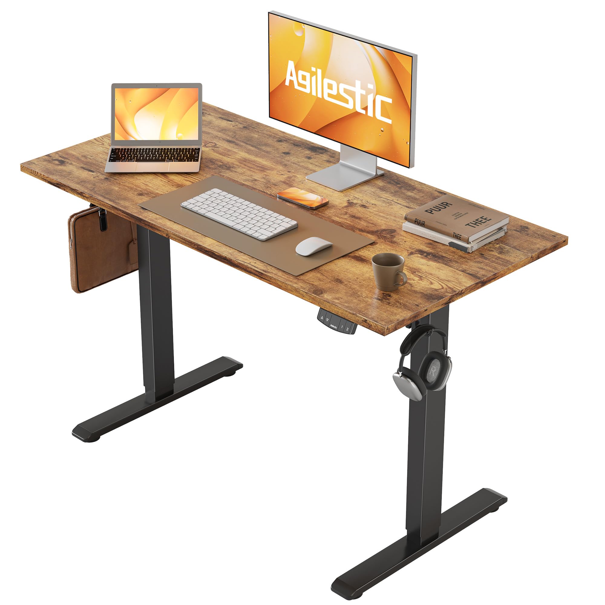 Agilestic L-Shaped Electric Standing Desk, 140cm Height Adjustable Sit-Stand Desk for Home Office, Ergonomic Computer Desk with Spliced Board, White