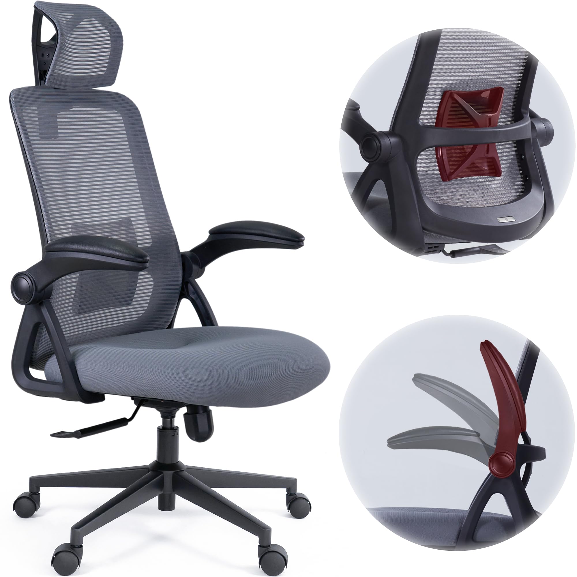 Realm of Thrones CAPTAIN Ergonomic Office Chair for Home, Heavy Duty Steel Base, Versatile Flip-up Armrests, Adjustable Lumbar Support, Mesh Back Comfort Cushion Seat for Computer Desk/Gaming (Black)