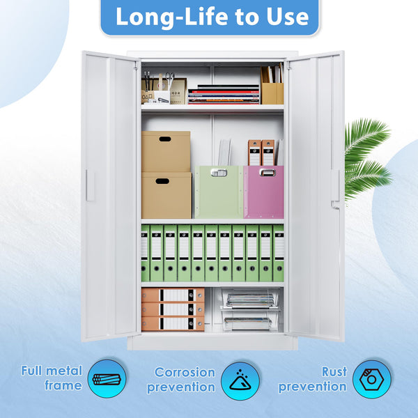 Metal Storage Cabinet with 2 Door and 3 Adjustable Shelves,140X80x40CM Steel Cabinet for Warehouse,Garage,Home,Office,Easy Assemble Required(Black/White)