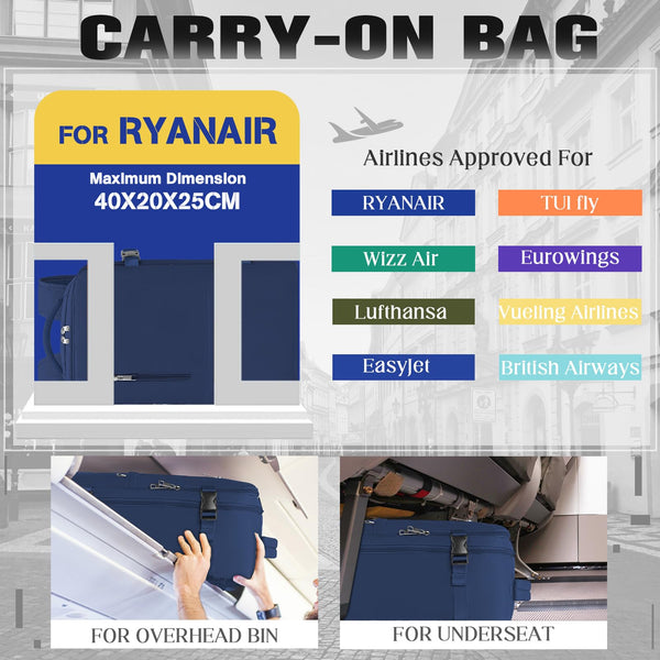 Cabin Bags 40x20x25 for Ryanair, Small Underseat Carry On Travel Backpack Casual Hand Luggage Flight Loptop Bags for Women Men Cabin Size Rucksack