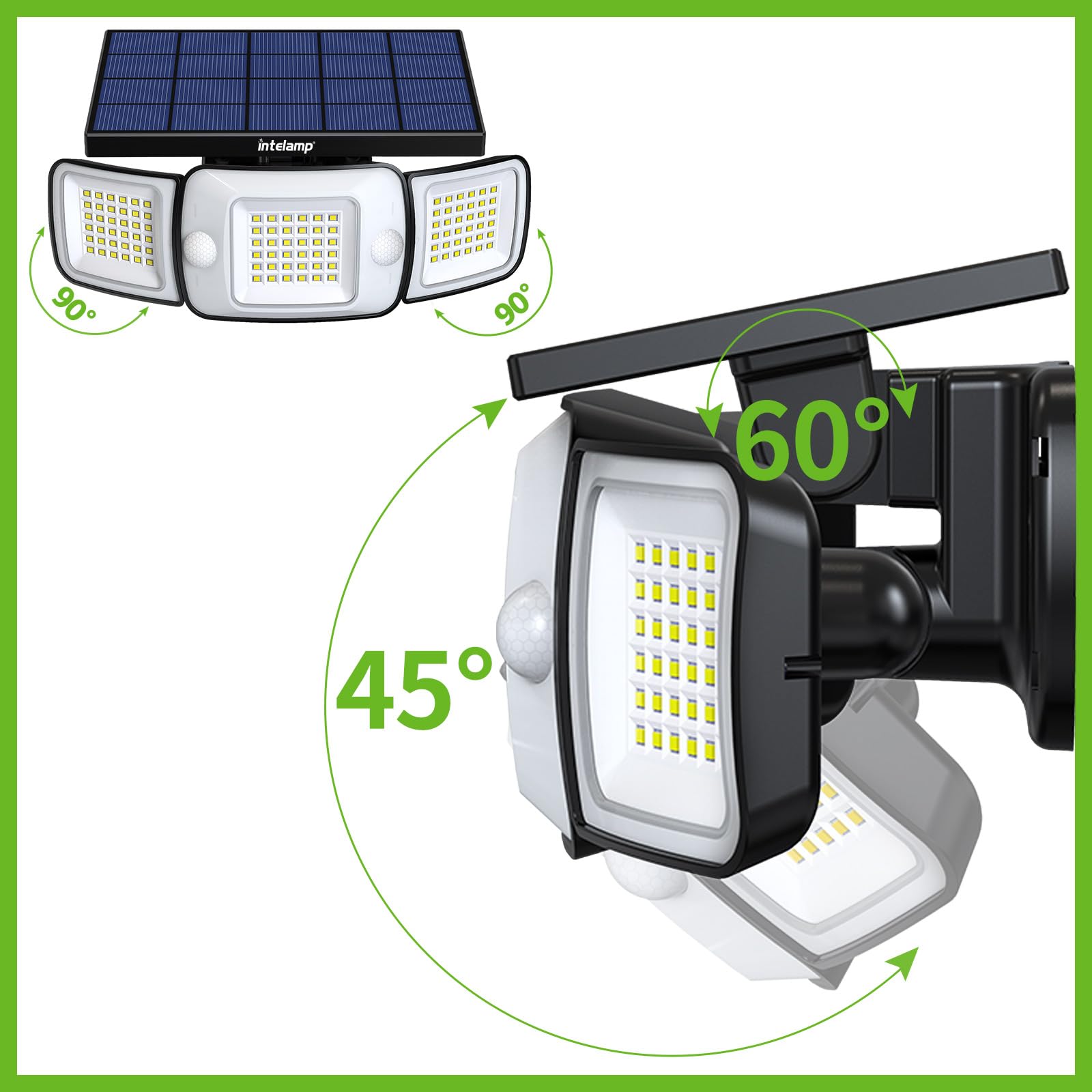 intelamp Solar Security Light Outdoor Motion Sensor 6000mAh Battery 270° 3 Modes Wall Lights Solar Flood Lights with Sensor Lights Garden for Gifts Front Door Garden Fence