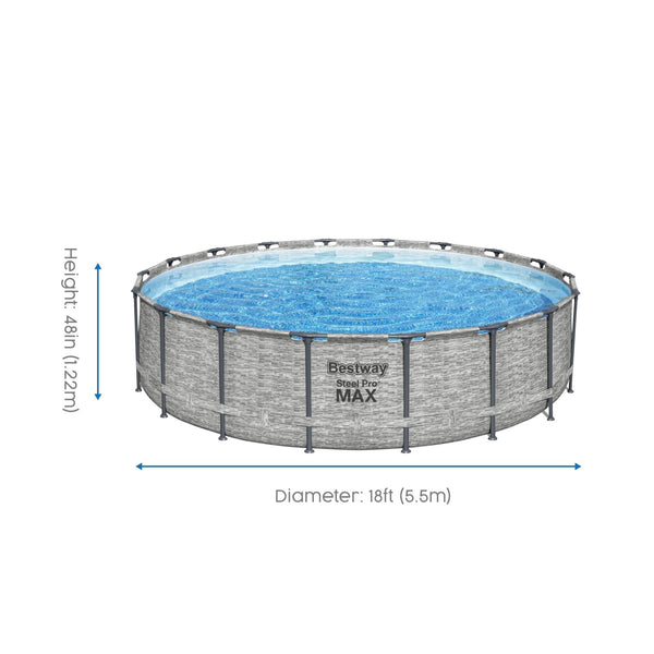 Bestway Steel Pro Max | Round Frame Swimming Pool with Filter Pump, Above Ground Frame Pools, Grey, 18ft