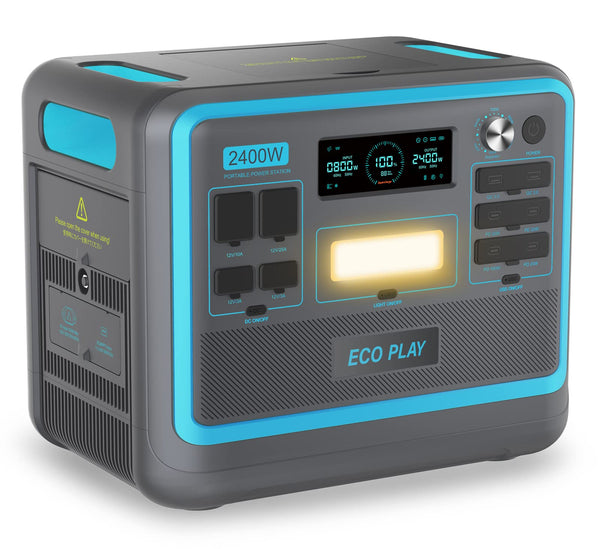 Portable Power Station 2400W (Peak 4800W), Eco Play Power Station with 2048Wh LiFePO4 Battery, 3x230V AC Pure Sine Wave, 1.8H to Full Charge, Solar Generator for Camping/Outdoor/Emergency