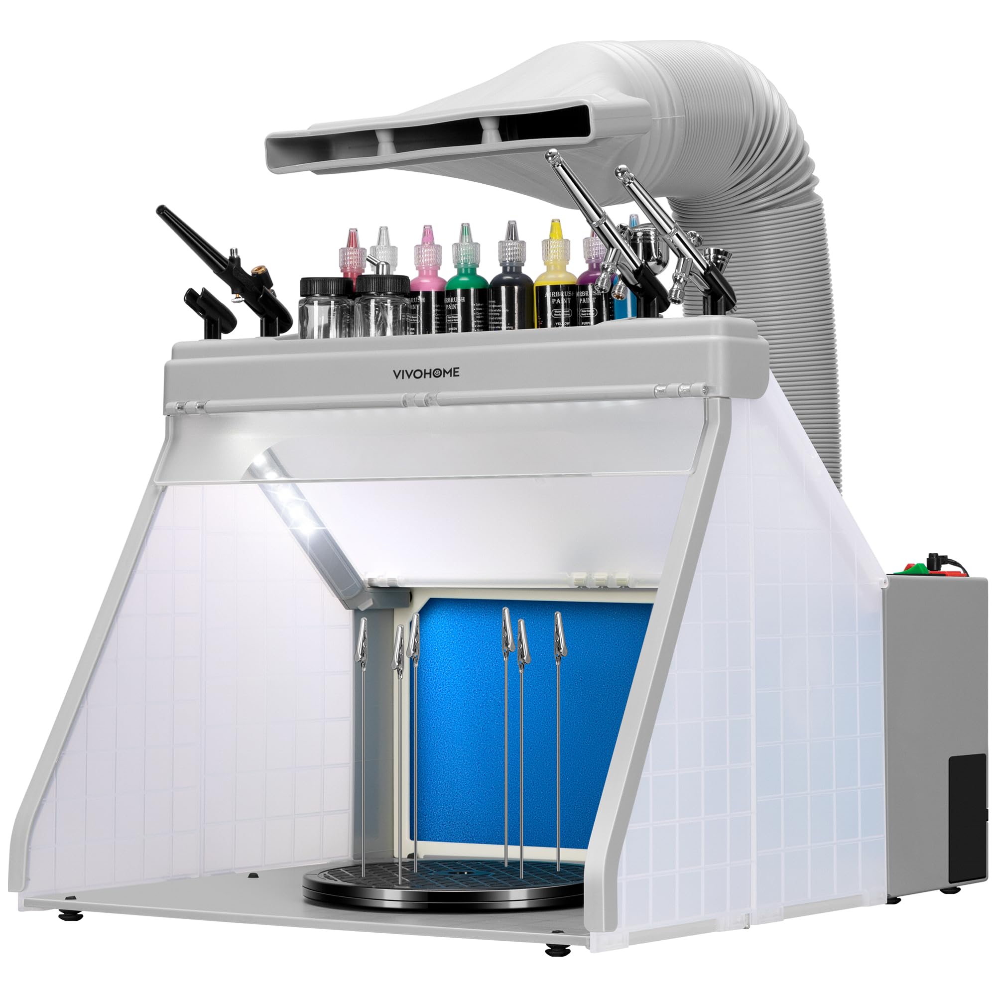 VIVOHOME Dual Fans Airbrush Paint Spray Booth with 4 LED Lights Turn Table and Filter Hose, Portable Airbrush Booth for Painting Model Craft