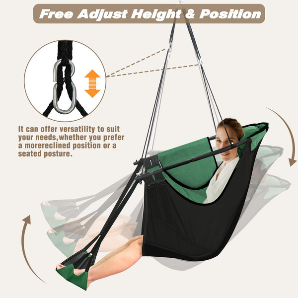 Chihee Hanging Chair with Footrest,U-Shaped Metal Frame Hammock Chair,Robust Oxford Fabric Teslin Swing Chair with Side Pocket Pillow Carabiner Strong