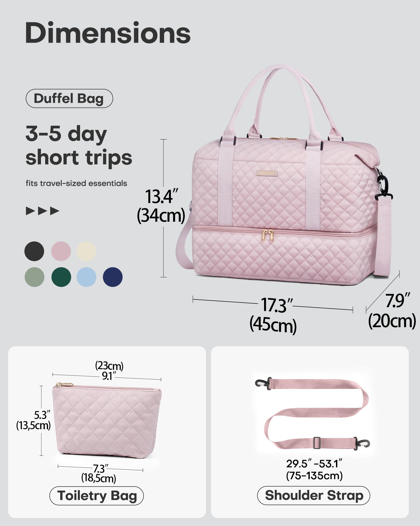 HOTOR Travel Bags for Women - Lightweight Overnight Holdall Bag, Large Carry on Luggage Weekend Bag with Shoe Compartment & Toiletry Bag, Travel Duffel Sport Gym Tote, Black, 34.0 x 45.0 x 20.0 cm