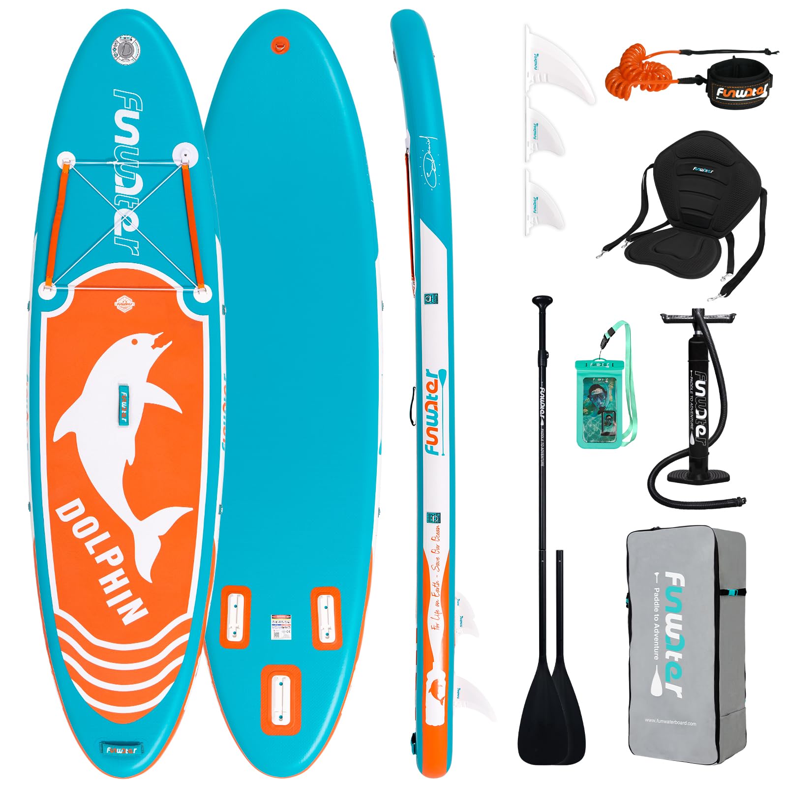 FunWater SUP Inflatable Stand Up Paddle Board 11'6"/11'/10'5" Ultra-Light with Inflatable Board,ISUP Accessories,Three Fins,Adjustable Paddle, Pump,Backpack, Leash,Waterproof Bag