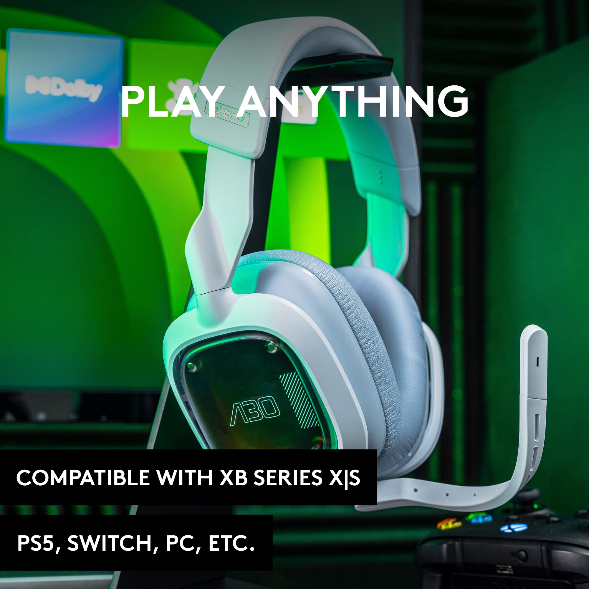 Logitech G Astro A30 LIGHTSPEED Wireless Gaming Headset, Bluetooth enabled, Dolby Atmos, Detachable Boom, 27h battery, USBC charging, for PS5, PS4, Xbox, Nintendo Switch, PC, Android - White