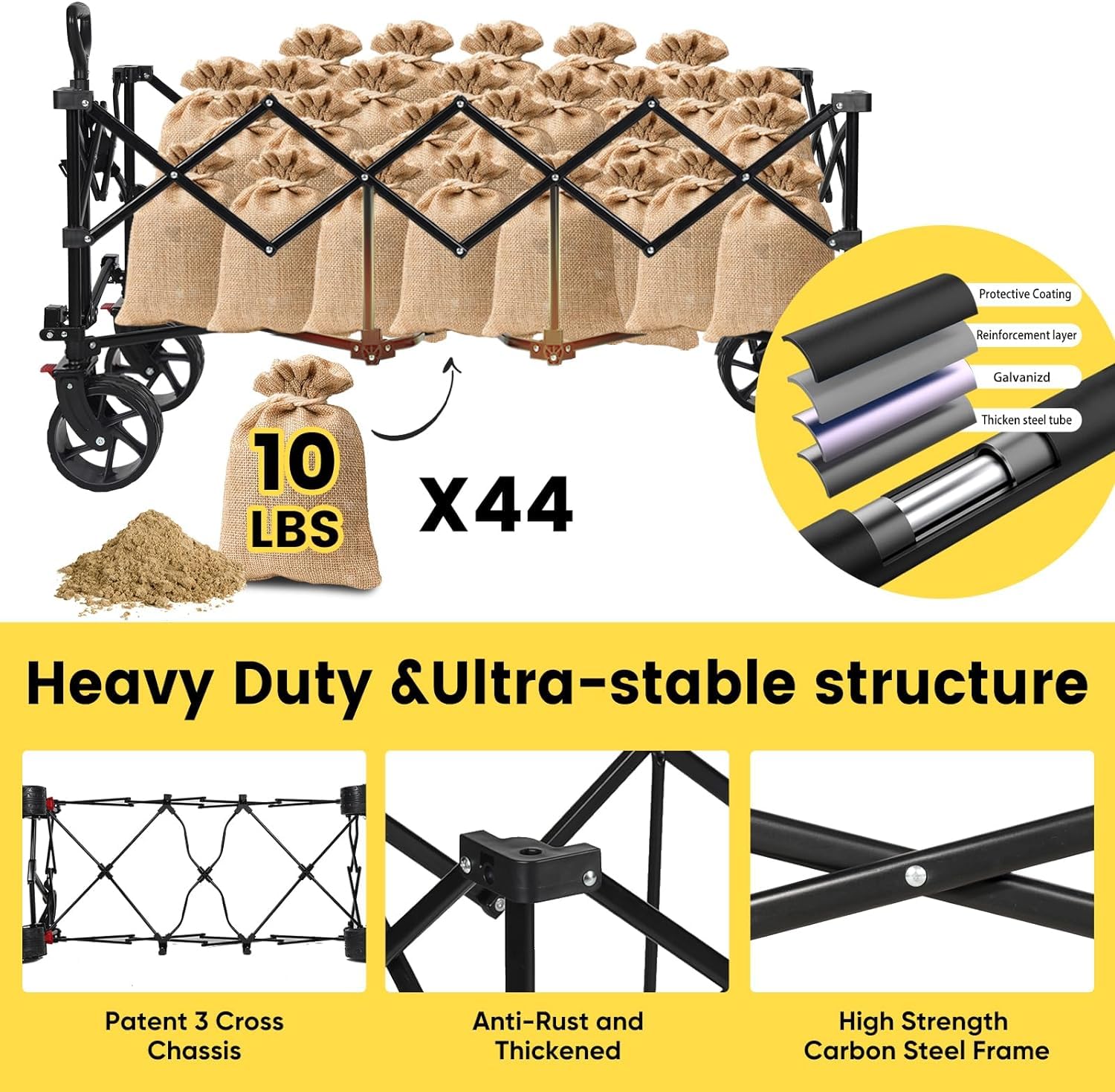 Sekey 200L Folding Festival Trolley with All-Terrain Extra Wide Wheels and Brake, Heavy-Duty Cart Loadable up to 150KG, Patented Four-Directional Foldable Design, Wagon for Beach Camping Outdoor, Grey