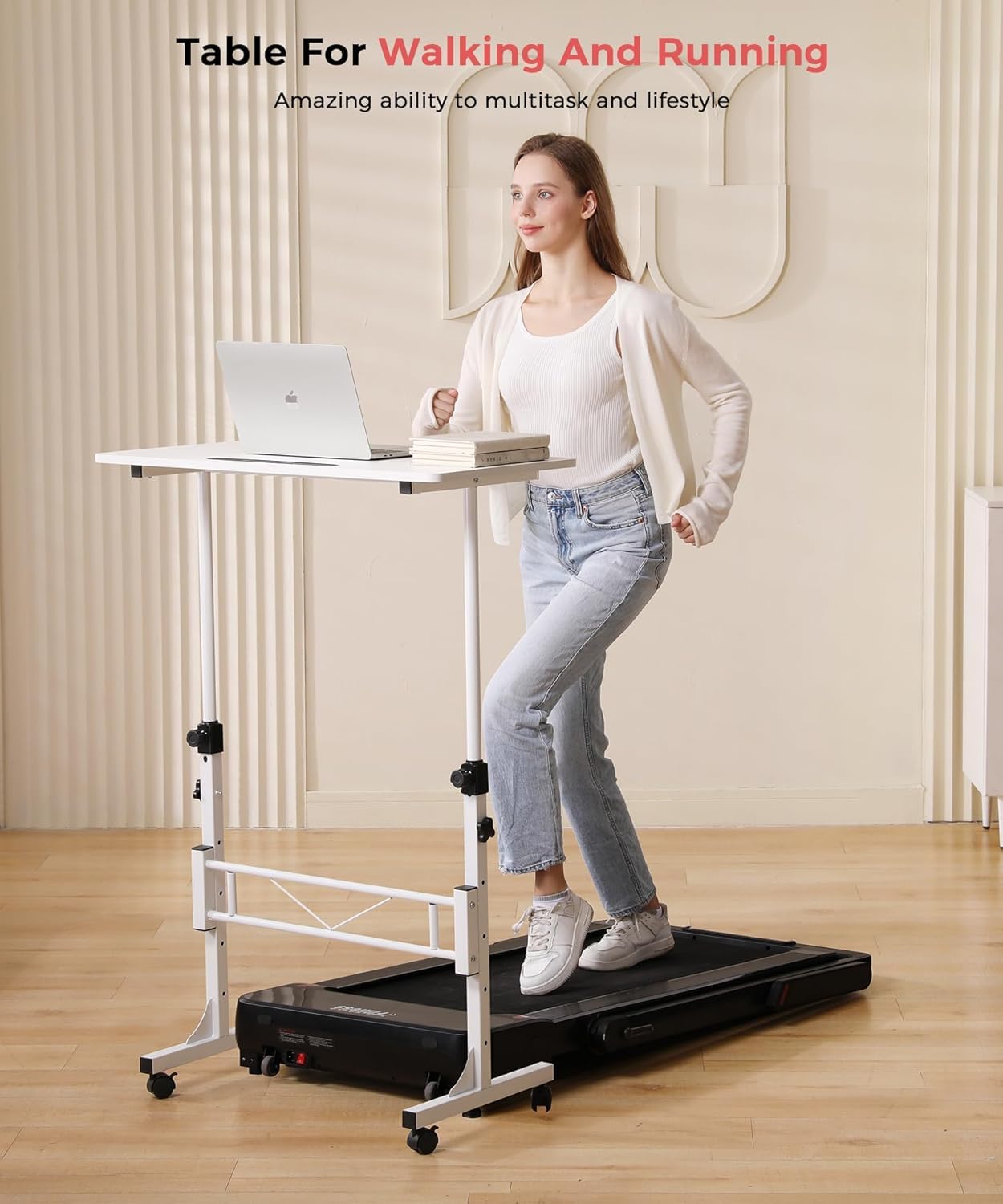 Standing Desk Adjustable Height, Mobile Stand Up Desk with Wheels Small Computer Desks, Home Office Desk, Rolling Desks, Portable Laptop Desk White Standing Table 80 x40 cm Height 70-110 cm