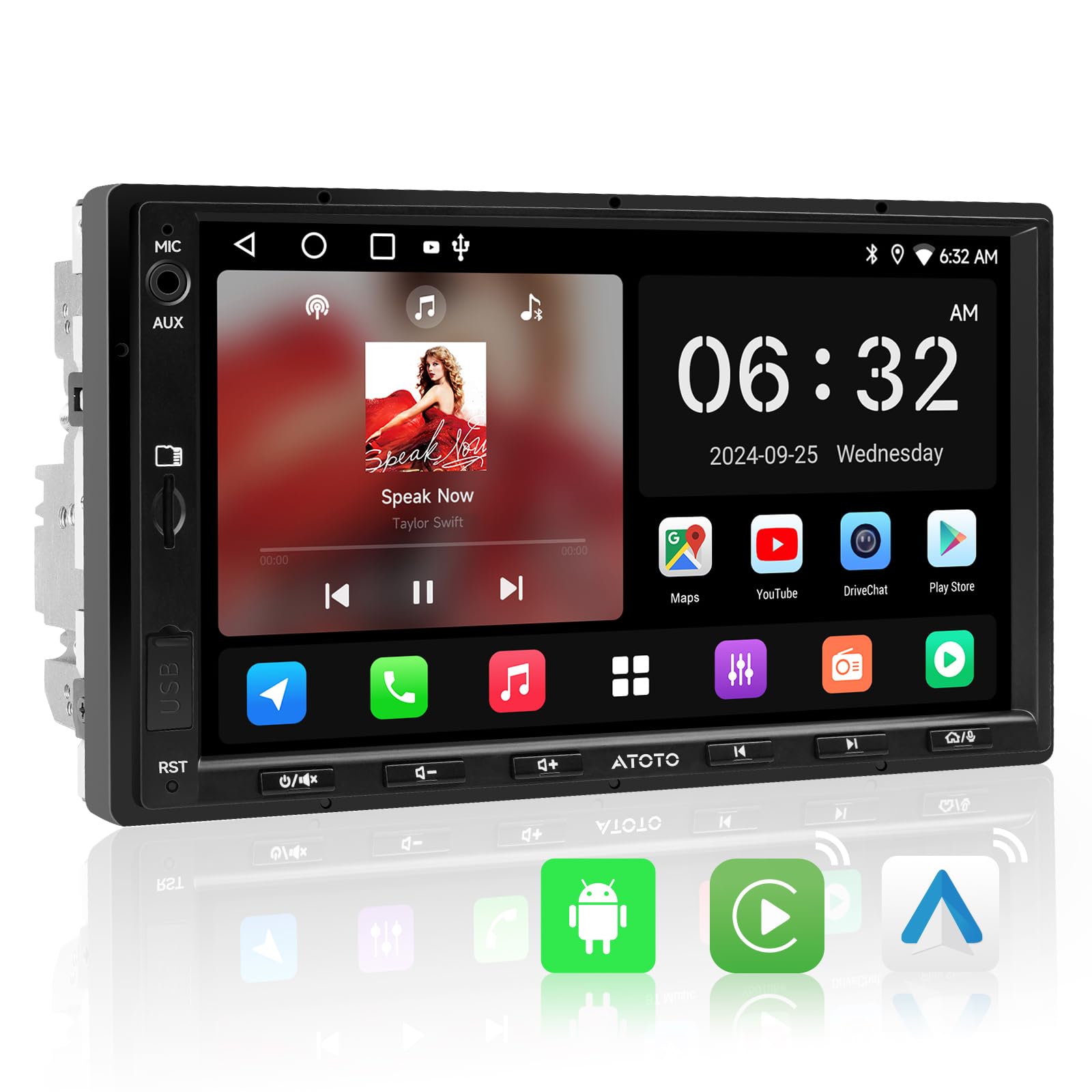 A5L 10.1inch Android Double DIN Car Stereo, WiFi/Bluetooth/USB Tethering, Wireless CarPlay/Android Auto, Touchscreen Car Radio, 24B-EQ DSP, MirrorLink, 2G+32G, FM/RDS, AI Chat, GPS Tracking