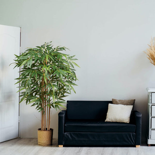 Hollyone 5ft Artificial Bamboo Plants Tall Artificial Plants, Decorative Fake Trees With Real Wood Trunks and Lifelike Leaves, for Home Living Room