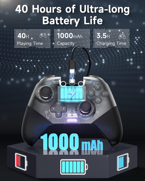 EasySMX Wireless Controller PC, X10 Bluetooth Game Controller Gaming Gamepad Joystick PC Windows Android TV ios Switch, Replacable Faceplate/Hall Effect Joysticks&Triggers,mechanical,40 Hours