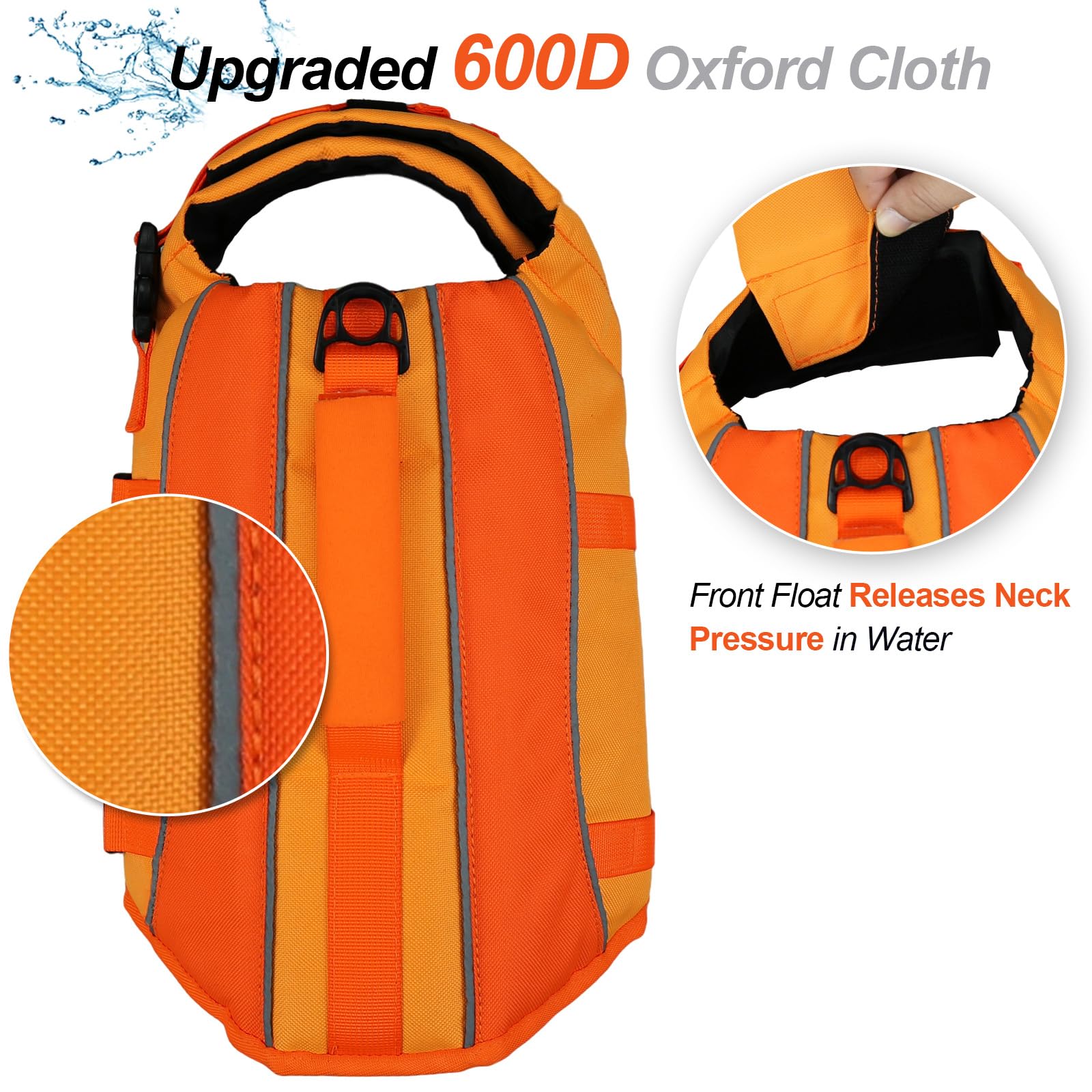 VIVAGLORY Front Float Dog Life Jacket, Dog Buoyancy Aid for Swimming & Boating, Life Vest with Chin Float & Handle, Ripstop & Buoyancy for Doggy, L, Yellow Grey